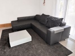 Dunkelgraues Ecksofa Echtleder