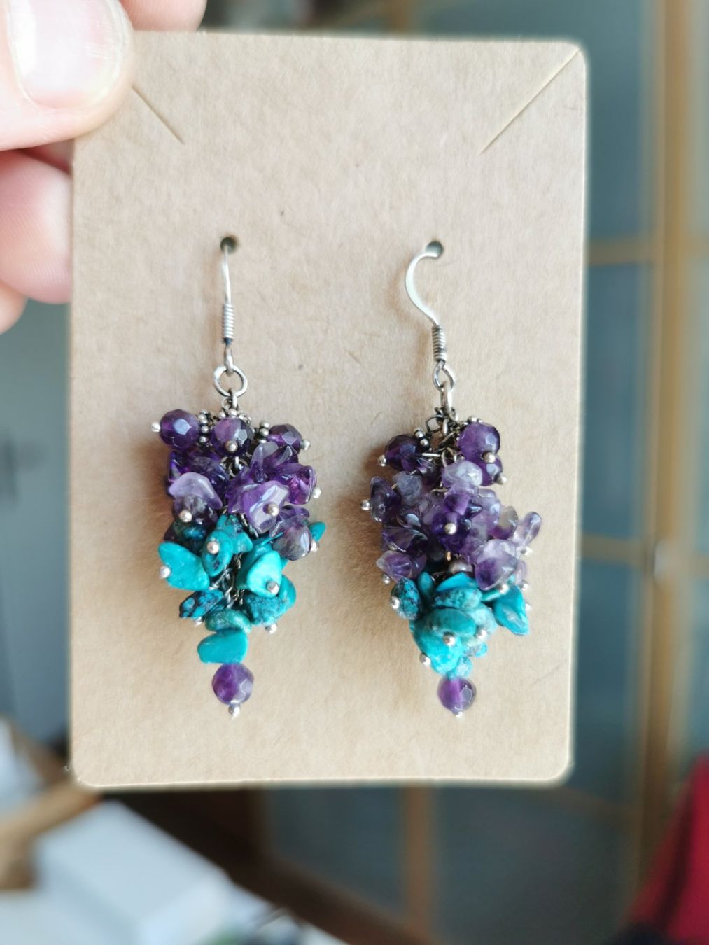 Ohrringe & -stecker: Handgemachte Trauben Ohrringe mit Amethyst und Türkis – Neu (gemäss Beschreibung) aus Oberglatt ZH von JulFul 1