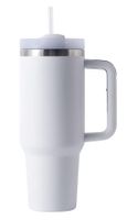 Weisser Thermobecher mit Strohhalm, neu & OVP!