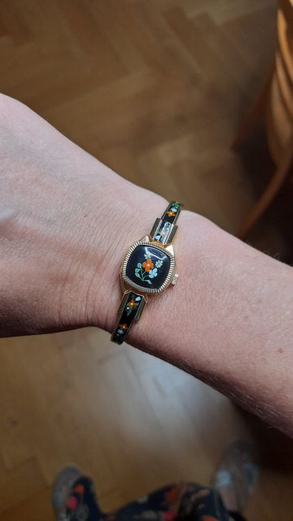 Montre Bracelet Vintage AVOS Pour Femme - Mécanique, Boîtier Doré Et émaillé - Occasion Bon état