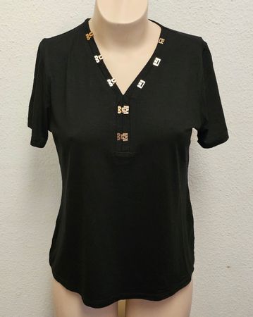 VEDI Damen T-Shirt Schwarz Gr. 3 (ca. M/L) – Viskose mit Zie
