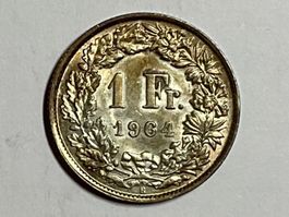 1 Fr. Muenze 1964 HELVETIA  Silber ..guter Zustand