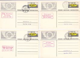 4x Automobilpostbureau 1948 rote Stempel 1 Gelbdruck versch.