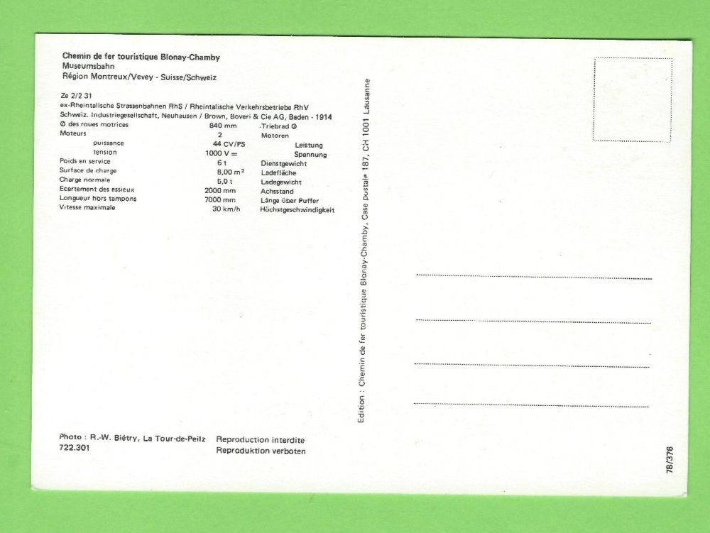 Cartoline postali: Blonay-Chamby, Museumsbahn – Usato da Zürich venduto da t24_de 1