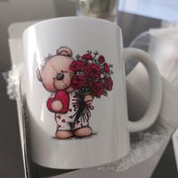 Romantische Tasse mit Teddybär und Rosen - Neu! Geschenk