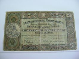 5 Franken Banknote 1926, gefalten