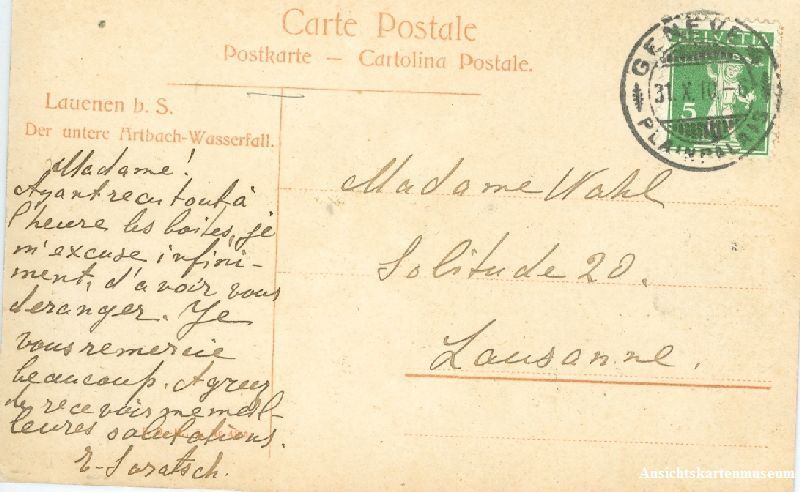 Cartoline postali: Lauenen -Litho u.Artbach-Wasserfall 1910 – Usato da Emmenbrücke venduto da teestube 1