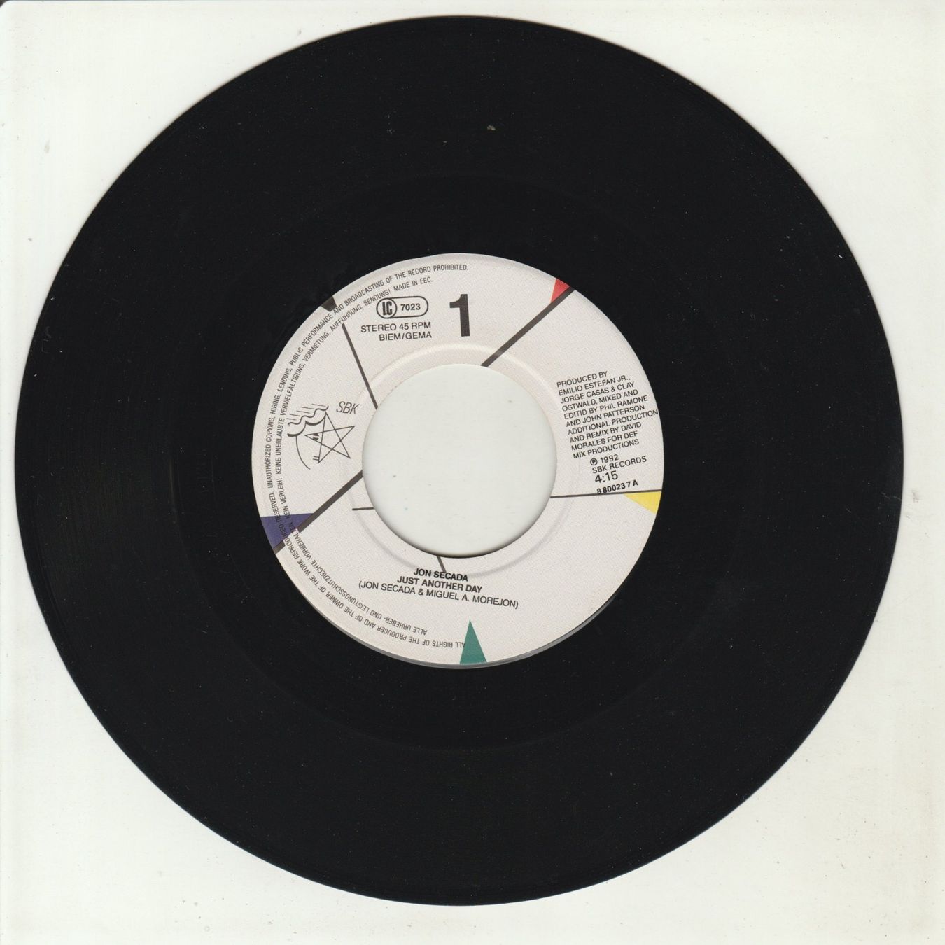 Schallplatten: Jon Secada - Just another day 7" Vinyl 1992 – Gebraucht aus Tübach von JamesStone 2