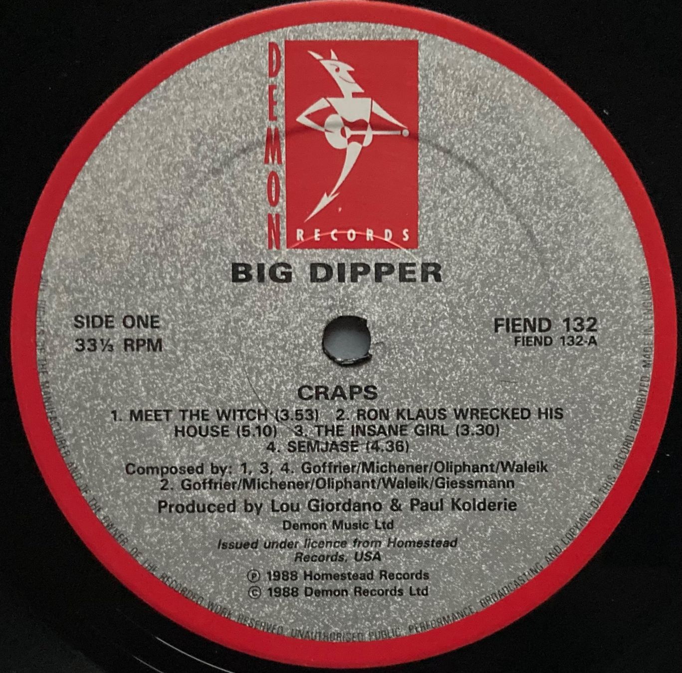 Dischi in vinile: BIG DIPPER - CRAPS – Usato da Poliez-Pittet venduto da Newtown-Records 2