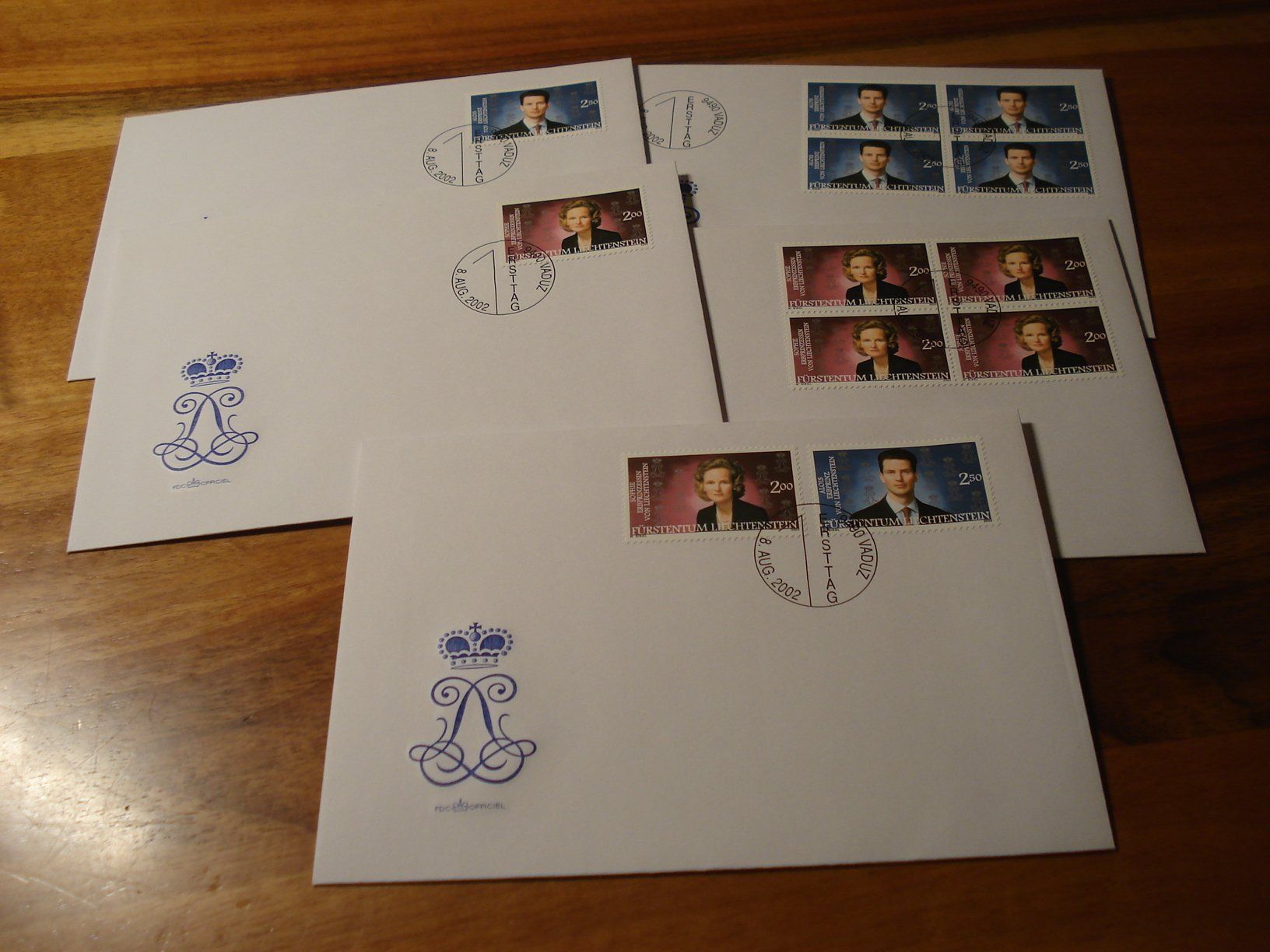 Alle Briefmarken: Liechtenstein 2002, Portröts, FDC Satz, Einzel + 4erbl – Gebraucht aus Niederwil AG von morostahu 1