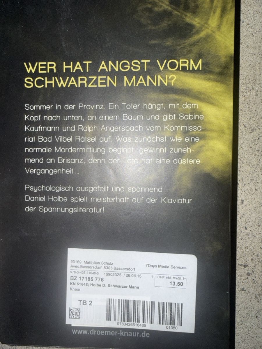 Livres: Daniel Holbe Schwarzer Mann Kriminalroman TB – D'occasion à Zürich par Krikri21 2