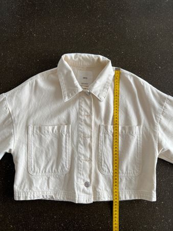Mango Crop Jeansjacke XS Ecru 100% Baumwolle Denim Jacke