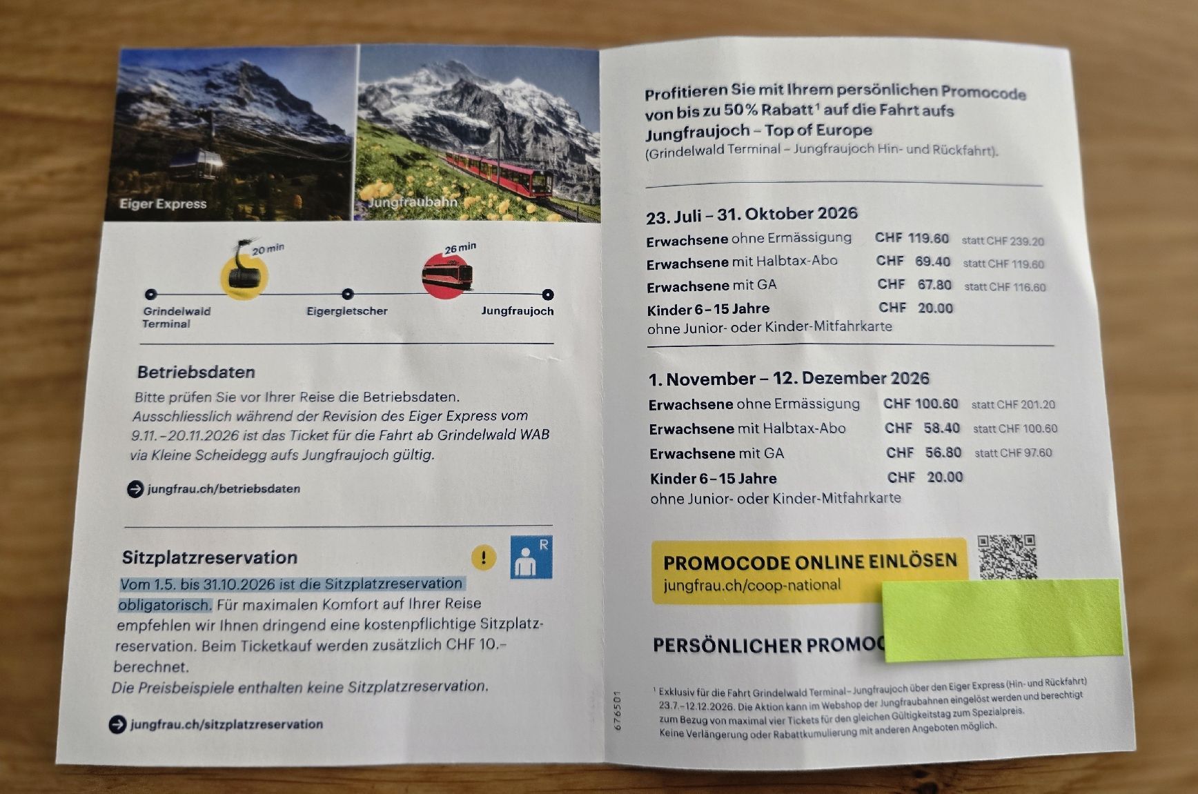 Bons: Jungfraujoch Rabattbon – Neuf avec emballage d'origine à Geroldswil par Churla 1