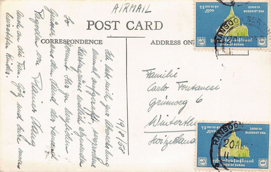 Cartoline postali: Pagode in Burma, gelaufen 1958 – Usato da Frauenfeld venduto da POML 1
