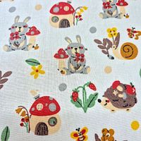 Beschichtete Baumwolle Hase und Igel weiss