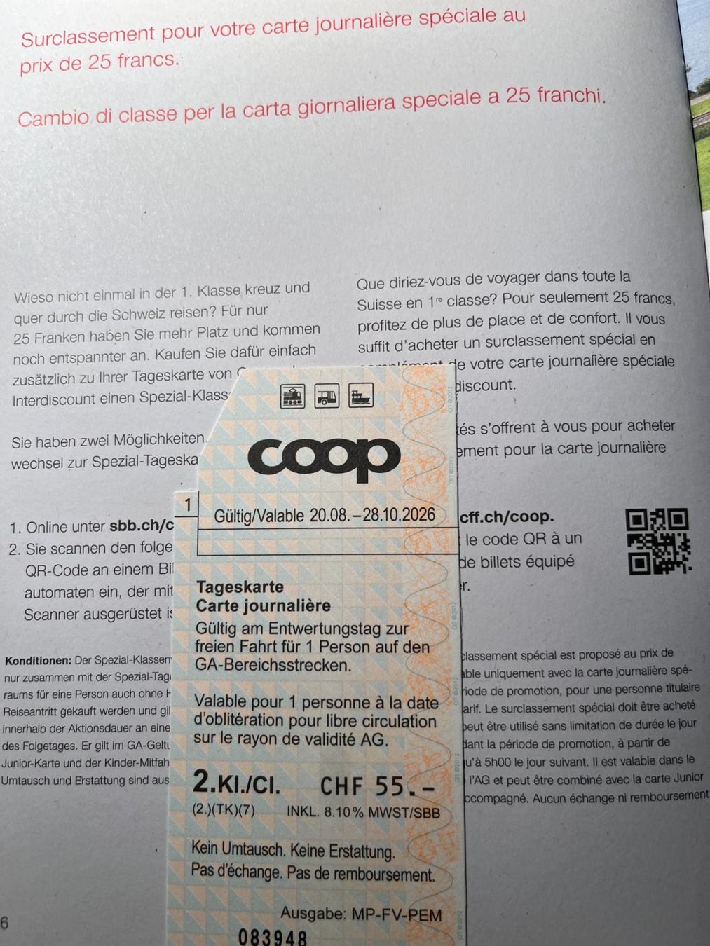 Tickets: Tageskarte SBB – Neu und originalverpackt aus Bern von vinchiaturob