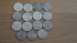Lot 15 pièces 20 Francs Turin Argent 680‰ 300 g 1933