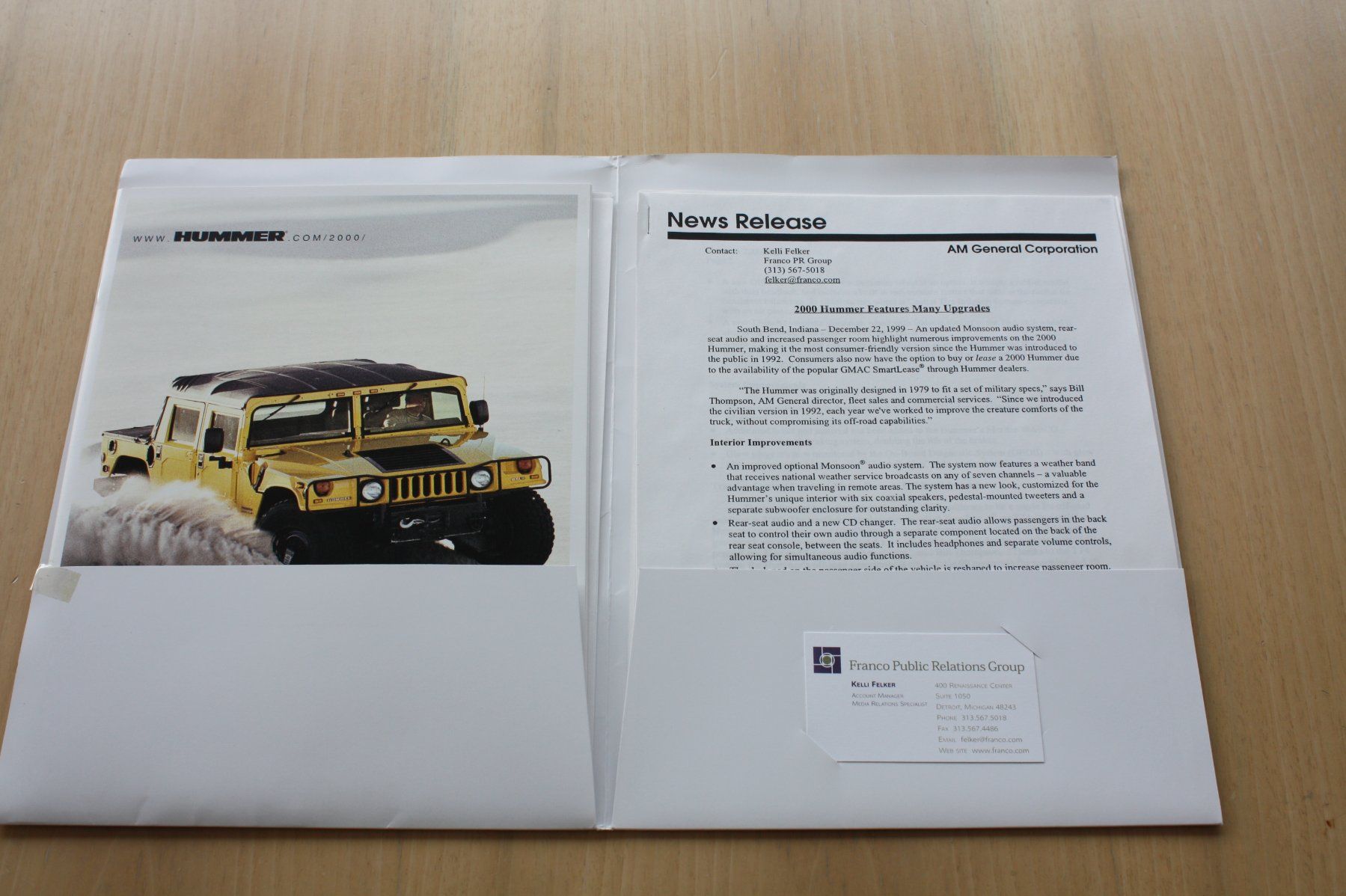 Hummer Documenti: Hummer H1 Pressemappe & Prospekt/Dias 2000 – Usato da Wikon venduto da erwin400 1