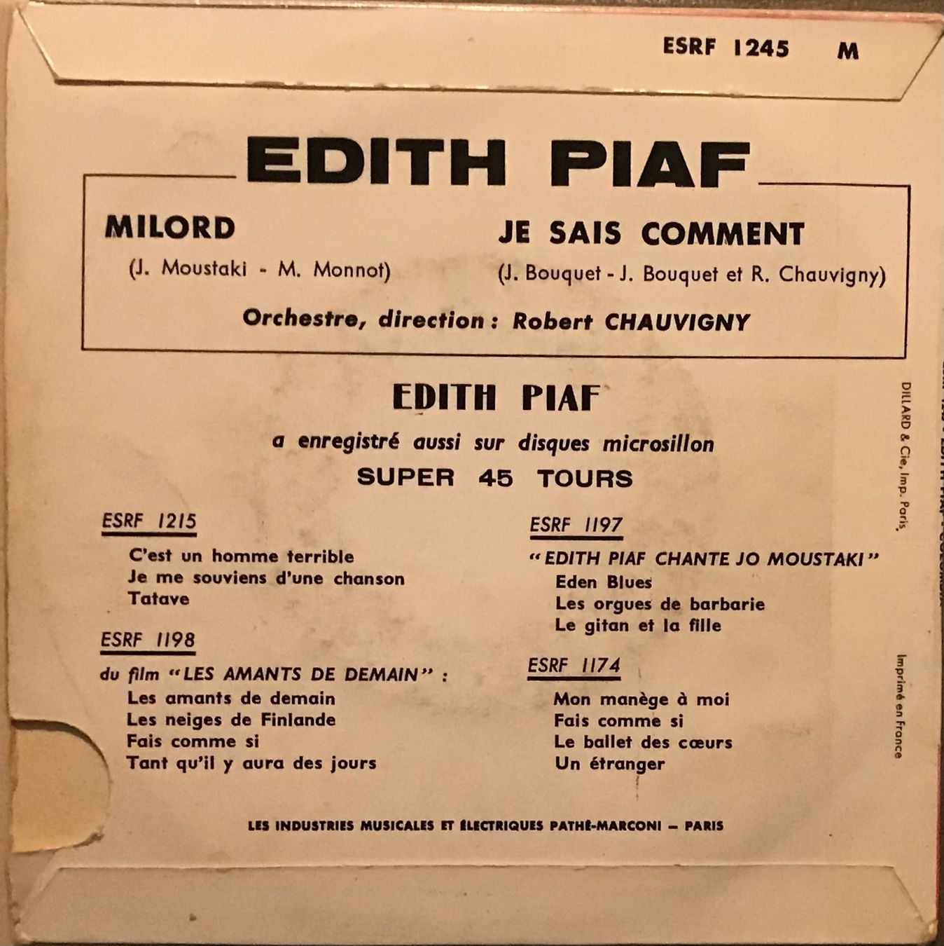 Schallplatten: EDITH PIAF - MILORD – Gebraucht aus Bussigny von vinyl-pas-cher 1