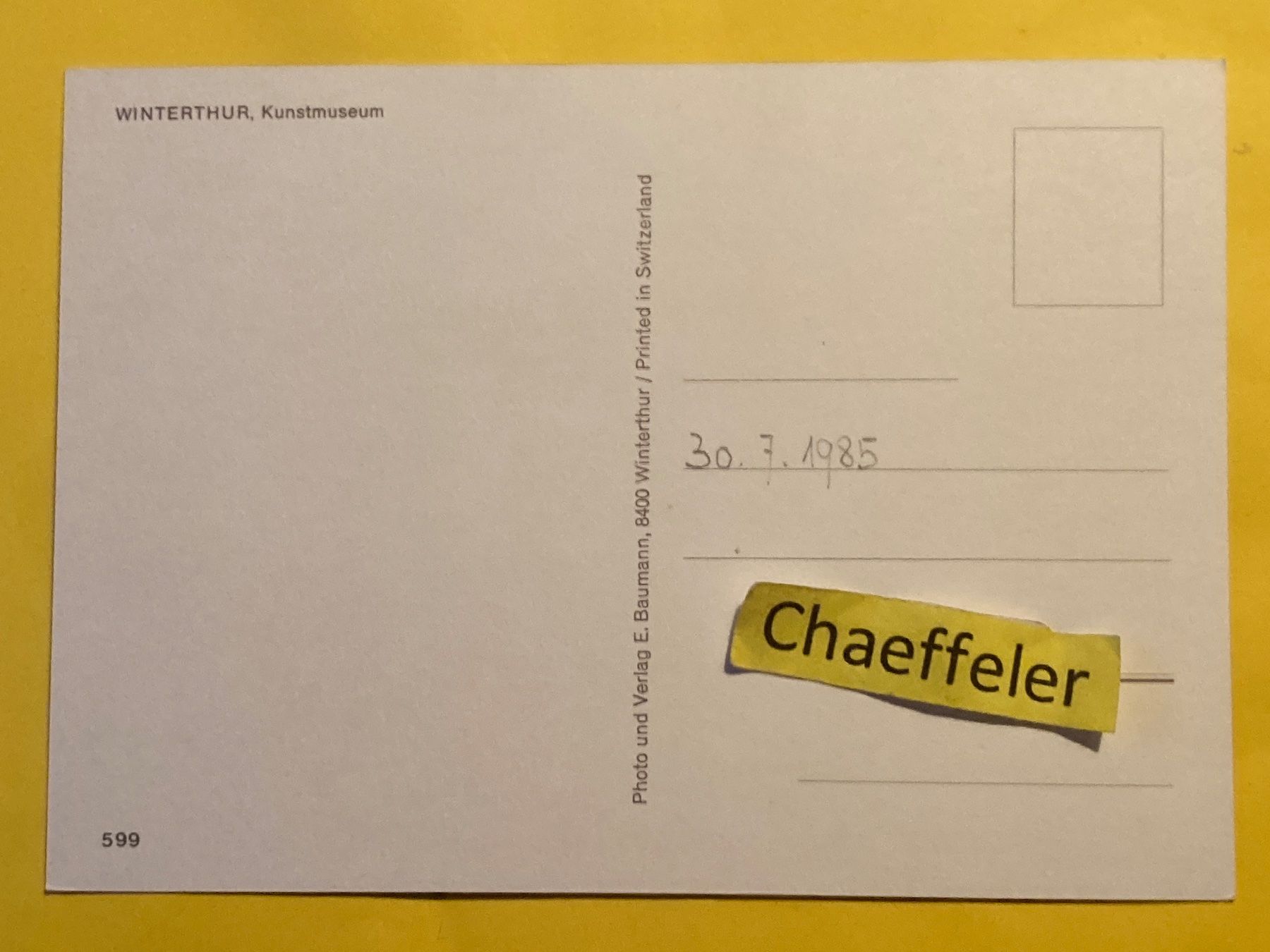 Cartoline postali: 1985 Winterthur, Kunstmuseum – Usato da Zürich venduto da Chaeffeler 1