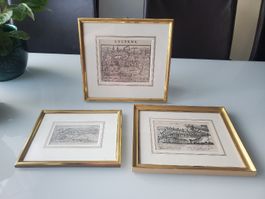 3 Druckgraphiken mit Stadtansicht von Luzern