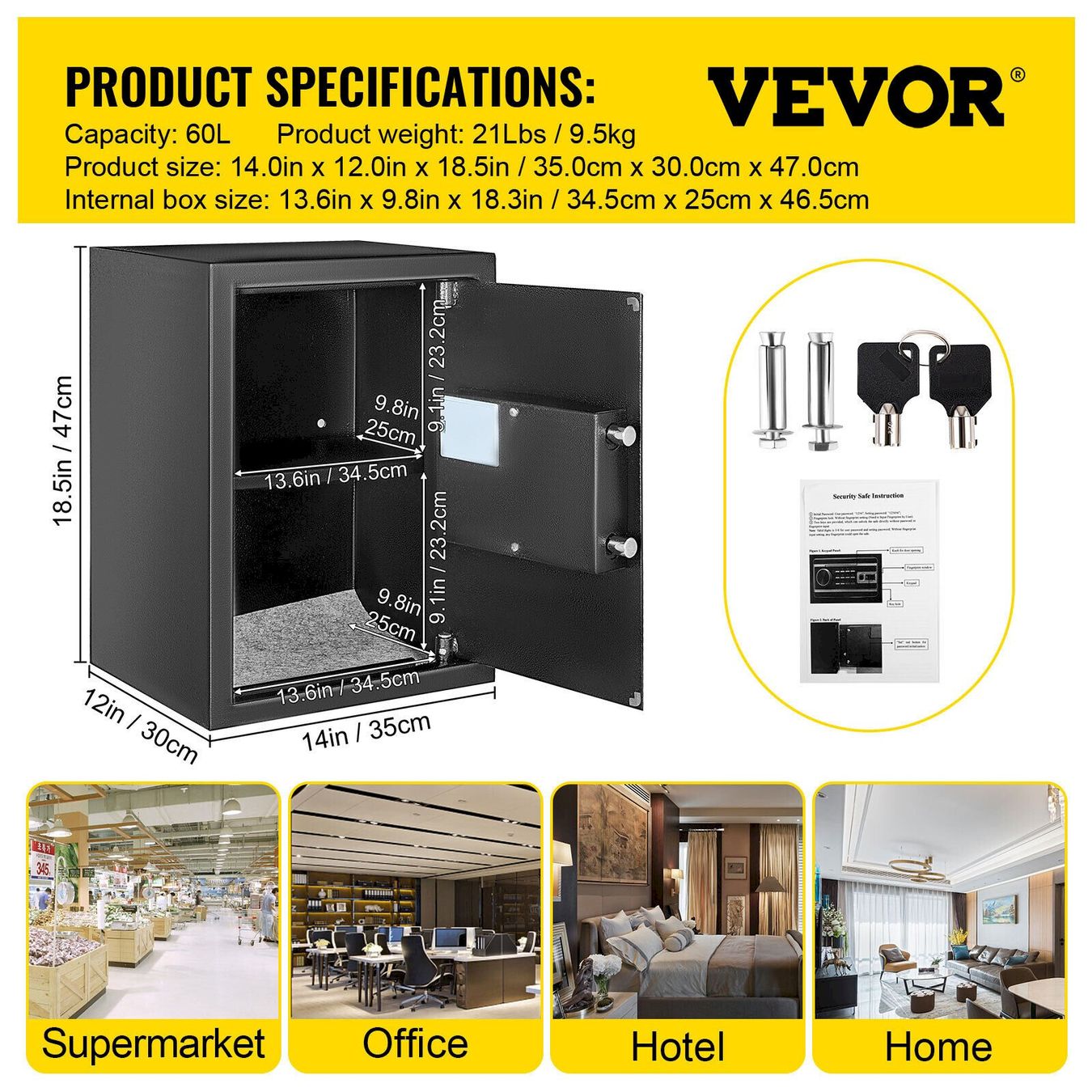 Casseforti: VEVOR Tresor Möbeltresor Schwarz 60L – Nuovo e nell'imballaggio originale da Bottighofen venduto da zaap 2