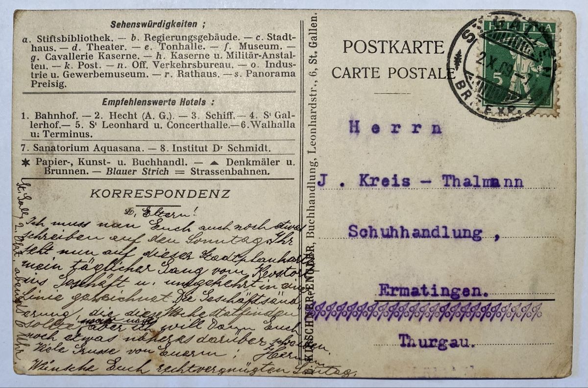 Cartoline postali: Alte Ansichtskarte St. Gallen mit Stadtplan, 1909 – Usato da Riehen venduto da Tignanello1 1