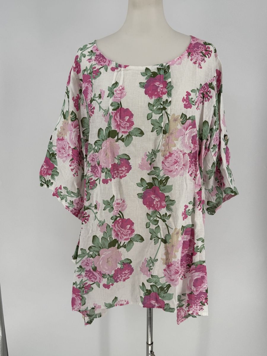 Blusen: Leinen Bluse mit Blumenmuster Gr. 48/50 – Gebraucht aus Auenstein von moin.