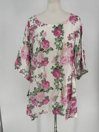 Leinen Bluse mit Blumenmuster Gr. 48/50