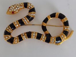 Grosse opullente SCHLANGENBROSCHE VINTAGE SCHWARZ GOLD