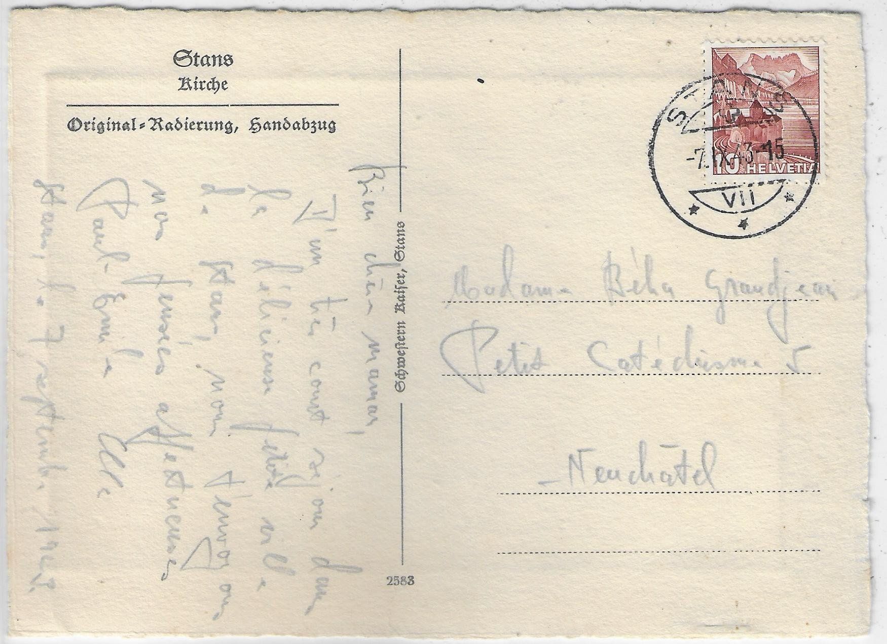 Cartoline postali: Stans - Kirche - Original-Radierung, Handabzug – Usato da Ettingen venduto da Kartenplanet 1