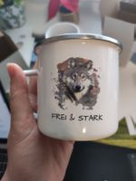 Frei&Stark Wolf Email Tasse Tee Kaffee NEU