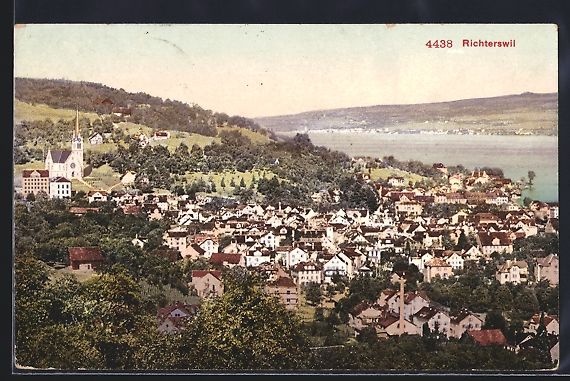 Cartes postales: AK Richterswil, Teilansicht mit Kirche – D'occasion à Berlin par bartko-reher