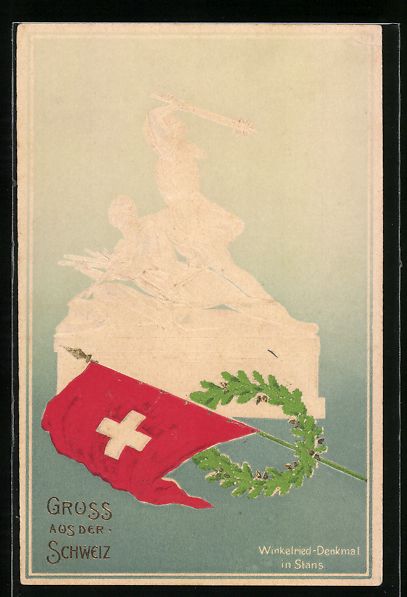 Cartoline postali: Stans, Winkelried-Denkmal mit Schweizer  – Usato da Berlin venduto da bartko-reher