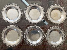 WUNDERBARE UNTERSETZER SILBER, 10 cm, 6 STÜCK, ANTIK