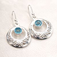 Blautopas Ohrhänger Paar Silber Ohrringe 925 Sterlingsilber