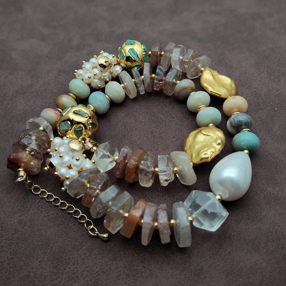 Catenine: Design Amazonit Quarz Perlen Halskette Collier Perle Quartz – Nuovo (secondo la descrizione) da Prilly venduto da ilyria73 1