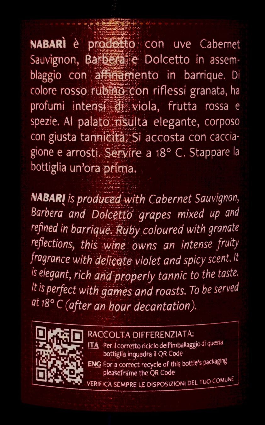 Vins: 6x0.75 Lt Monferrato Rosso DOC, Nabari' – Neuf avec emballage d'origine à Sils/Segl Baselgia par myCantina 2