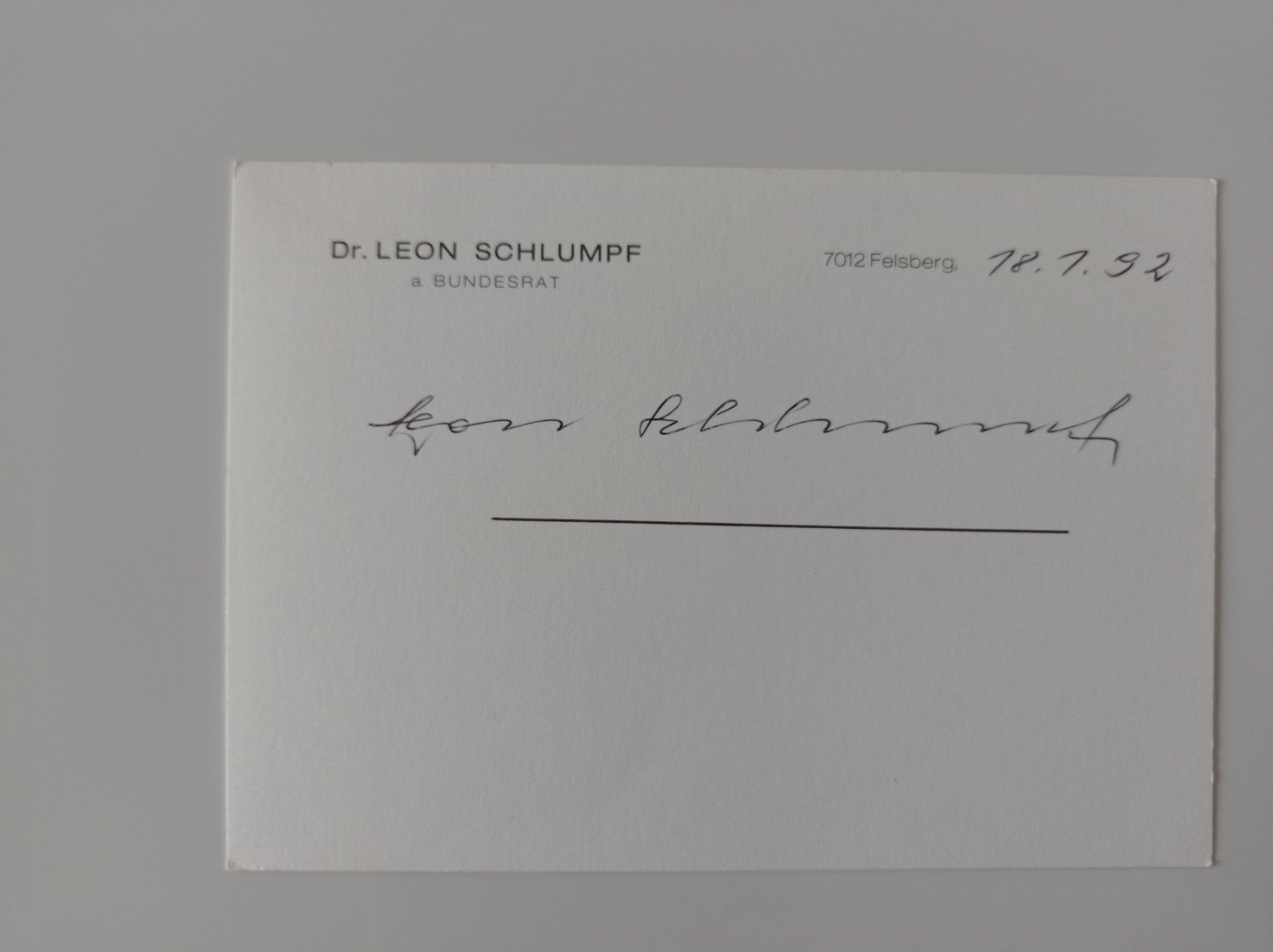 Autografi: Dr. Leon Schlumpf - alt Bundesrat - original Autogramm – Usato da Menziken venduto da Autogramme