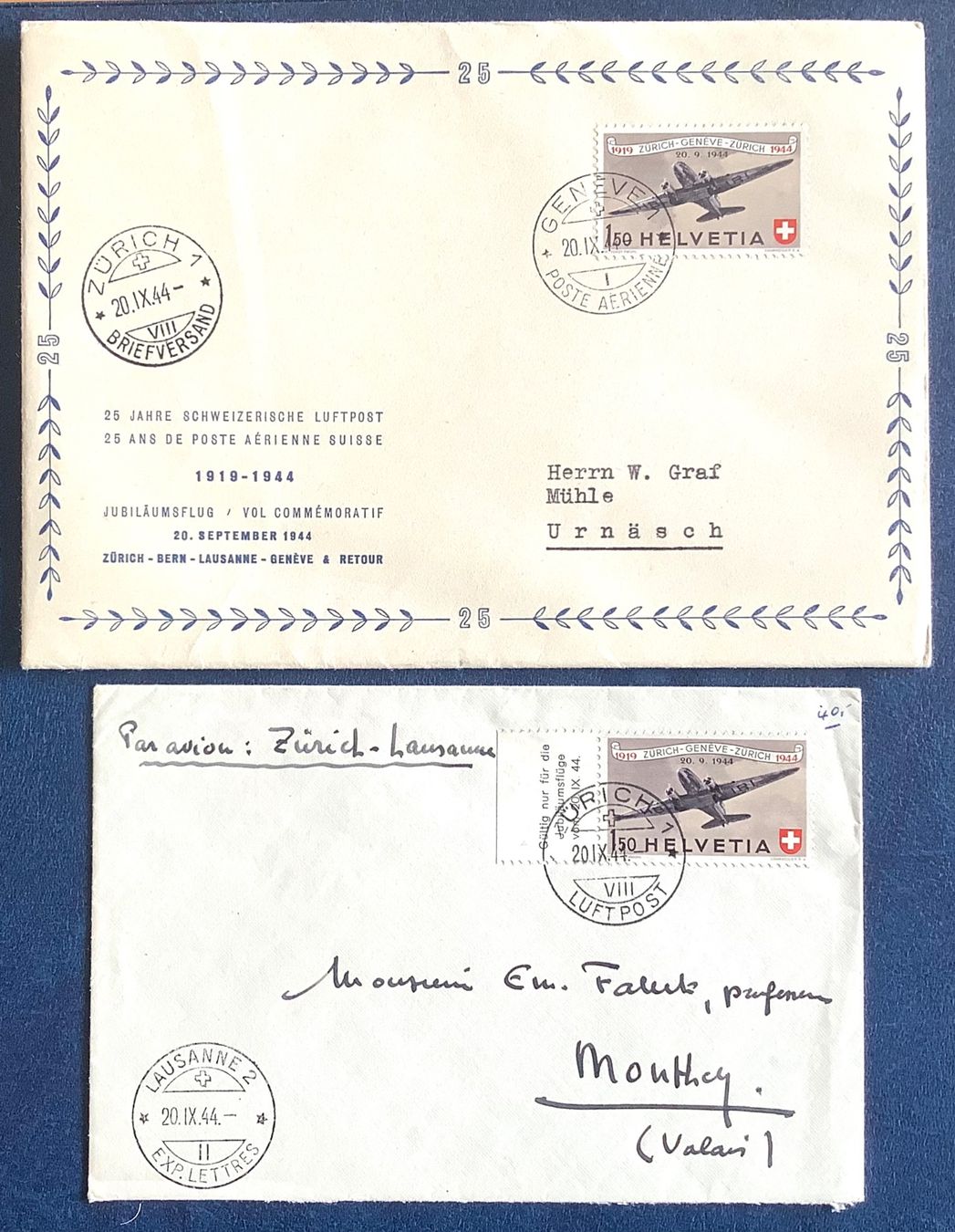 Tous les timbres: 1944 Flugpost / 25 Jahre Lufpost - 2 FDC Briefe – D'occasion à Liestal par Skunk02