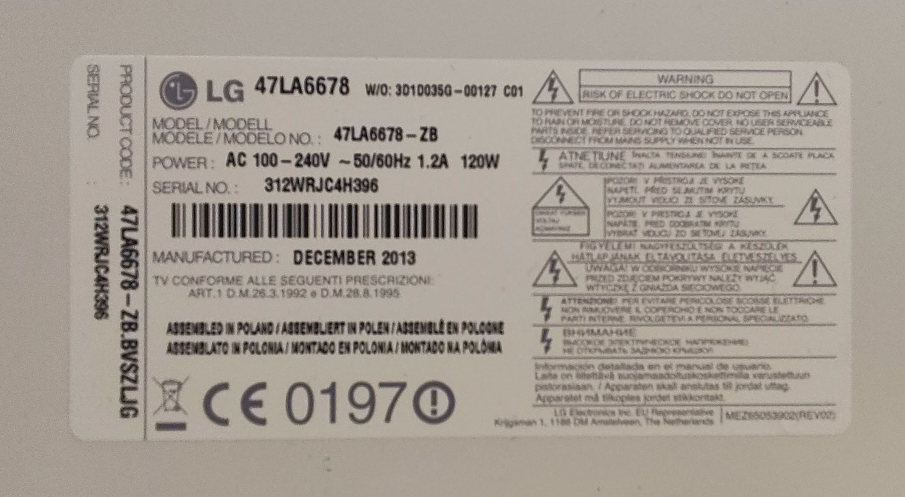LG Televisori: LG 47LA6678 TV Remote Control  – Usato da Zollikofen venduto da okjass 2