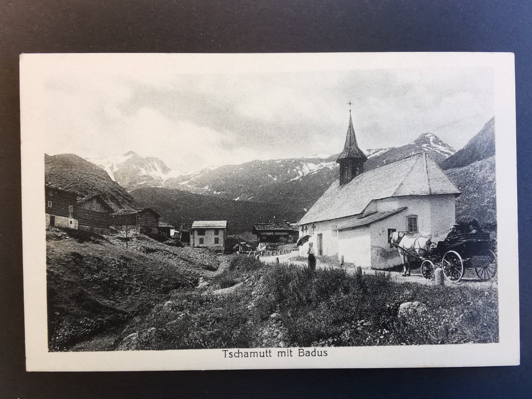 Cartoline postali: Kutsche  Ansichtskarte  Tschamutt mit Badus  1915 Graubünden – Usato da Rheineck venduto da kat_7gld