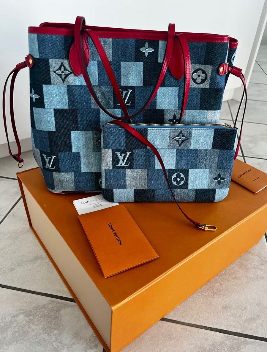 Louis Vuitton Borse da donna: Louis Vuitton Neverfull MM Denim Rouge – Nuovo (secondo la descrizione) da Triesen venduto da atos87 1