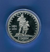 (199) 5oz Silber Helvetia + Tell PP 1991 In Dose