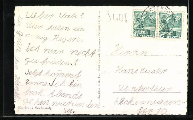 Cartoline postali: AK Seebenalp, Kurhaus – Usato da Berlin venduto da bartko-reher 1