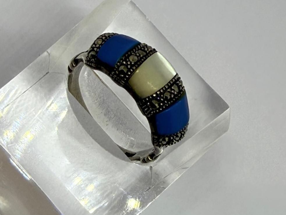 Anelli: Vintage Silberring mit Markasiten, Türkis/Perlmut. Gr. 56 – Usato da St. Gallen venduto da GIULESGG 4