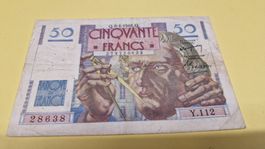 Seltene 50 Francs Banknote, Frankreich, 8-4-1948, Top