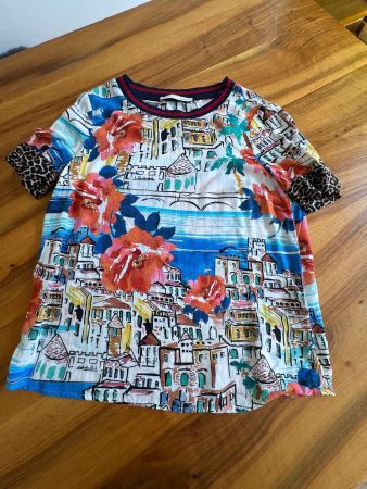Sommer-Trend: Bunte OUI-Bluse T-Shirt mit Leo-Ärmel, Gr. 36