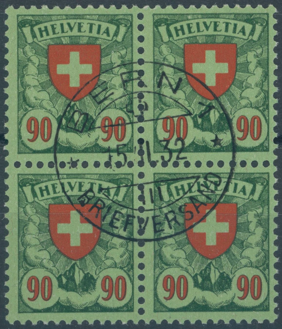 Alle Briefmarken: 1924 - Wappenschild - Viererblock - gestempelt – Gebraucht aus Schindellegi von leecollect