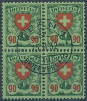 1924 - Wappenschild - Viererblock - gestempelt